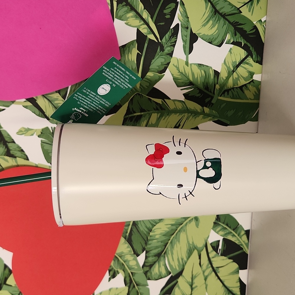 Hello Kitty White Starbucks Tumbler with Green Straw